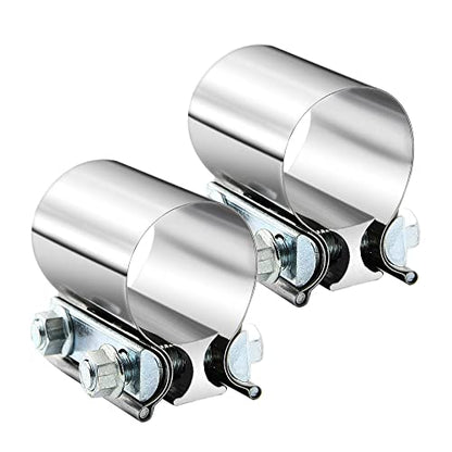 2.25" 2.25 Inch Exhaust Clamp Butt Joint Band Clamp Sleeve Coupler Stainless Steel for Exhaust Pipes, Mufflers and Catalytic Converters (2 PCS) - size: 2.25"