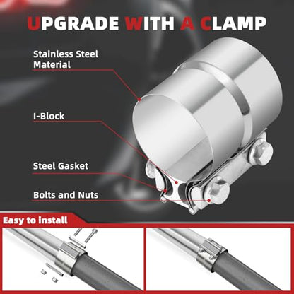 LCGP 2.5 Inch Straight Exhaust Pipe, 2.5" Stainless Steel Straight Muffler Replacement Pipe, 30" Length Mandrel Exhaust Tube with Two Lap Joint Band Clamps(New Version) - size: 2.5 Inch, style: 30 Inch Long