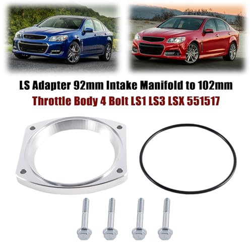 Bruce & Shark 102mm Aluminum Throttle Body Adapter Spacer Plate Kit Compatible with GM LS1 LS3 LSX LS Engine, With 4 Bolt & O-Ring