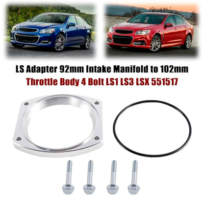 Bruce & Shark 102mm Aluminum Throttle Body Adapter Spacer Plate Kit Compatible with GM LS1 LS3 LSX LS Engine, With 4 Bolt & O-Ring