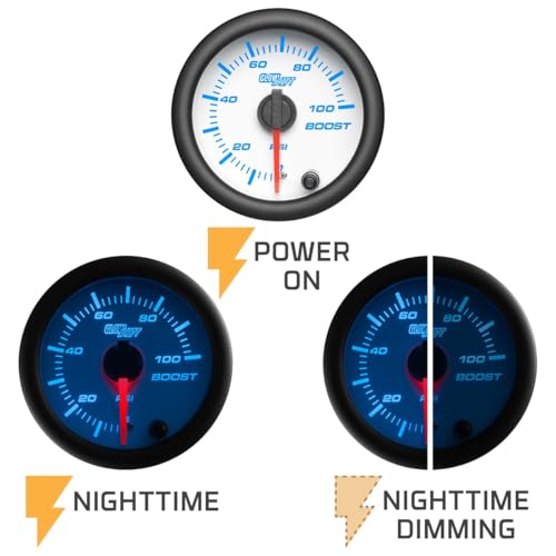 GlowShift White 7 Color 100 PSI Diesel Boost Gauge Kit, 2-1/16" 52mm