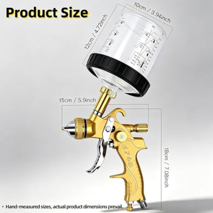 HVLP Spray Gun with 10Pcs 600ML Disposable Paint Cups, 4 Nozzles,1.4/1.7/2.0/2.5mm， Air Compressor Regulator, Disposable Cups Automotive Gravity Spray Paint Gun for Auto Paint(Gold)