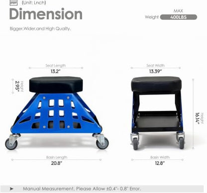 Mechanic Stool 400 LBS Capacity Garage Stool Gift for Men, Heavy Duty Rolling Mechanics Seat, Tools for Automotive Auto Repair (Blue-1) - color: Blue-1