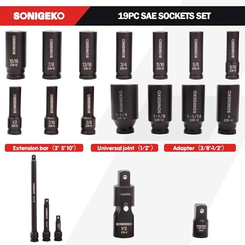 19-Piece 1/2" Drive Impact Socket Set - size: 19 PCS, 1/2" Socket Set, SAE