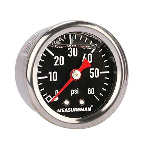 MEASUREMAN Fuel Pressure Gauge 0-60psi 1.5" Dial, 1/8" NPT Back, Stainless Steel Case, Brass Inside, Glycerin Filled, Black Dial - size: 0-60 psi, style: Back Mount (Black Dial)