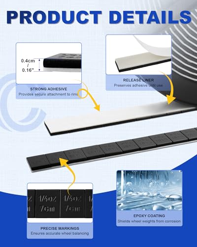 1/4 oz Adhesive Stick-On Roll Wheel Weights, Low Profile, Black 715pcs - color: Black-Roll, size: 0.25oz - 1Roll