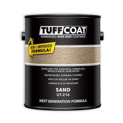 Tuff Coat Medium Texture Rubberized Non-Skid Deck Coating – Textured Non-Slip Safety Surface for Pool Decks, Docks, Boat Ramps, Patios, Walkways & High-Traffic Areas (UT-216 Sand 1-gallon) - color: Sand, size: 128 Fl Oz (Pack of 1)