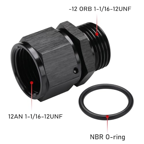 12AN Female Flare Swivel to 12AN -12 ORB Male O-ring Boss Fuel Rail Fitting Adapter Straight Aluminum Black - color: Black, size: 12AN Female to -12 ORB Male