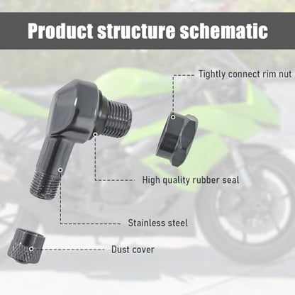 Yourkar 2 PCS Motorcycle Tire Valve Stems, 90 Degree Angle Aluminum Alloy, Black/Gray - color: Gray