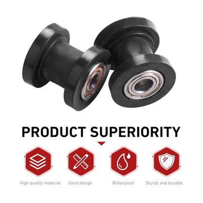 2 PCS Chain Roller Tensioner Guide, 8mm/0.3" 10mm/0.4" Chain Puller Adjuster Wheel, Motorcycle Accessories for Most Dirt Bikes ATVs Motorcycle Bicycles (Black)