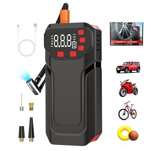 Tire Inflator Portable Air Compressor,5200mAh Cordless Car Air Pump with Digital Pressure Gauge, 150PSI Electric Tire Pump with Auto-Shutoff & LED Light Smart Inflation (Black)