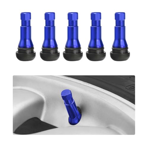 KVAEY 5 PCS TR413AC Tire Valve Stems, Chrome Rubber Tubeless Valve Stems Suit for 0.453 inch Rim Holes, Snap-in Tyre Metal Stems for Standard Vehicle Tires, Car Accessories (Blue) - color: Blue