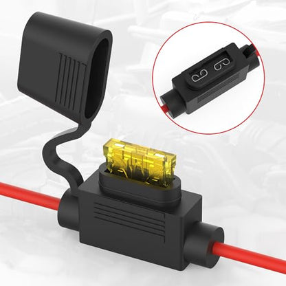 Newdeli 10Pack 14AWG Inline Fuse Holder 12V ATO/ATC Waterproof in Line Fuse Holder with 100Pcs Standard Blade Fuse 2A/3A/5A/7.5A/10A/15A/20A/25A/30A/35A AMP Assorted Set for Marine Car Automotive - size: 10 Pack 14AWG Fuse Holder + 100Pcs Blade Fuse