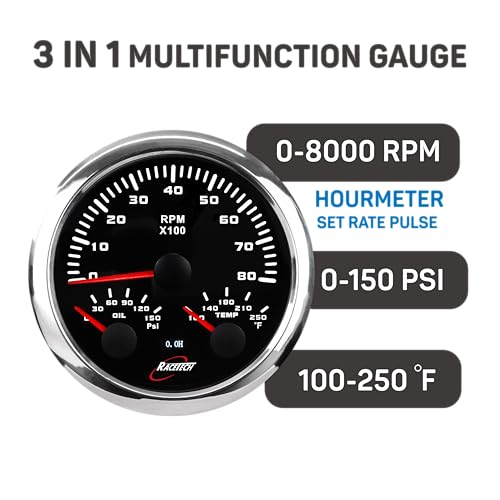 RACETECH 85mm 3in1 Black Tachometer with Black Gauge Cup - Bundle