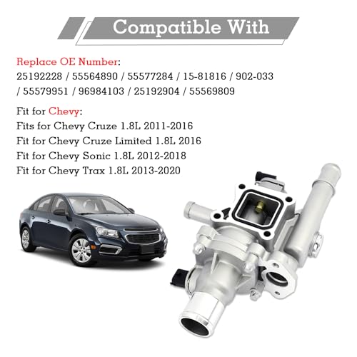 Upgraded Full-Aluminum Engine Coolant Thermostat Housing Assembly with Heater Inlet Pipe, Compatible with Chevy Cruze 2011-2016 Sonic 2012-2018 Trax 2013-2018, Replace 55577284 25199824 25192904