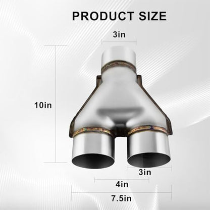 Mupera 3 Inch Exhaust Y Pipe, Stainless Steel 3" Single to 3" Dual Exhaust - size: 3" Inlet 3" Outlet 10" LengthY Silver