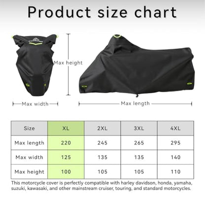 Motorcycle Cover Waterproof Outdoor All Season Protection - size: 86.6"