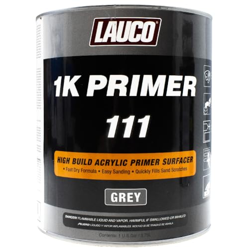LAUCO 1K High Build Grey Acrylic Primer Surfacer Fast Drying, Easy Sanding, Excellent Adhesion for Metal, Steel, and Body Filler Automotive & Industrial Use, 1 Gallon