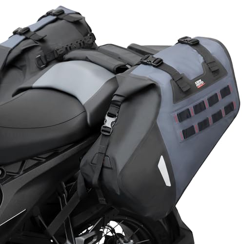 KEMIMOTO IPX6 Waterproof Motorcycle Saddlebags 30L(15Lx2) PVC Side Tail Bag - color: Grey
