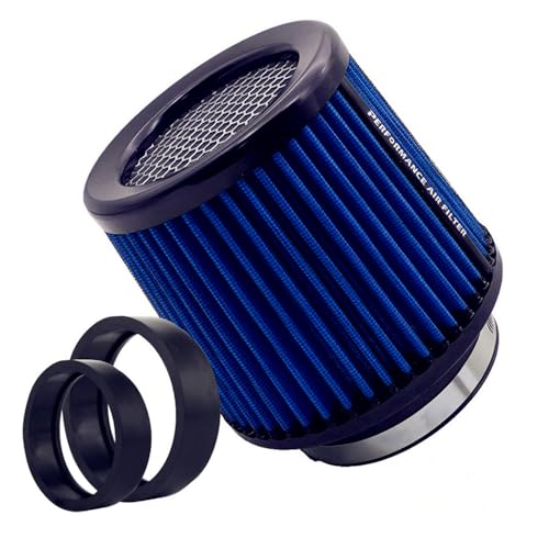 Cone Air Filter 4 inch Inlet, Premium 6.5“ Tall High Airflow Mesh Top Clamp-on Short Engine Replacement with 3"/3.5" Adapters, Washable Reusable Tapered Pod Filter, Universal Fit (Blue) - color: Blue
