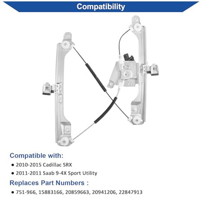 Obaee Window Regulator with Motor Front Left Driver Side, Replace 751-966 - size: Front Left Driver Side
