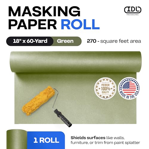 IDL Packaging Premium 18" x 60-Yard Green Masking Paper Roll – Oil-Based Masking Paper with Oil and Water Resistance – Kraft Material to Protect Surfaces – Perfect for Automotive Painting - color: 18"x180', Green, size: 1 Roll