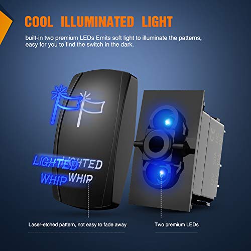 Nilight 90007B Lighted Whip Rocker Switch LED Light Bar 5Pin Laser On/Off LED Light 20A/12V 10A/24V Switch jumper wires set for Jeep Boat Trucks,2 years Warranty , Blue - color: Blue, size: LIGHTED WHIP