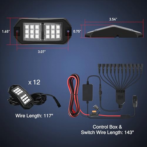 Nilight RGB LED Rock Lights Kit 12 PCS 18LED Wide Angle Wheel Well Light - color: RGB 18LED, size: 12 Pods