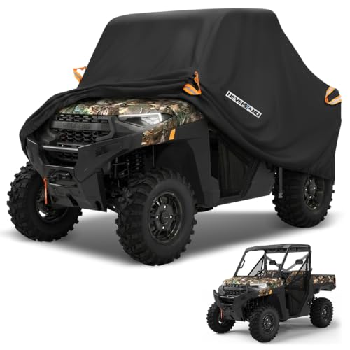 NEVERLAND UTV Cover Heavy Duty Ranger Cover Waterproof 2-3 Seater/4-6 Seater Side by Side Covers 4 Door All Weather Storage with Reflective Strip Compatible with Polaris RZR General Can-Am Yamaha SxS - size: M: 126"Lx 65"Wx 73"H (Single row seat）