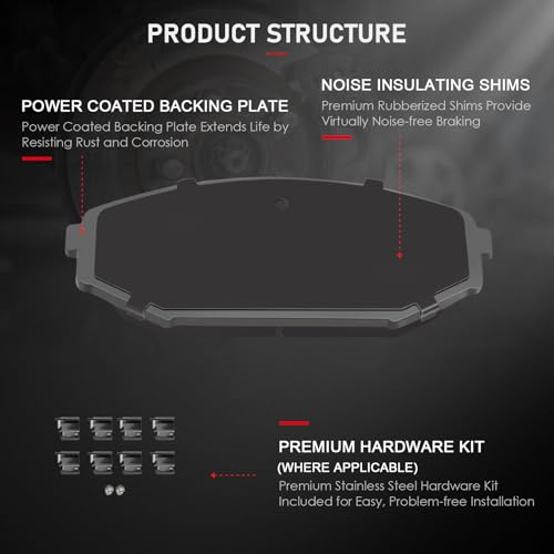cciyu D793 D865 Brake Pads w/Hardware Front Rear Disc Brake Pad Set - size: Front[D793] + Rear[D865]