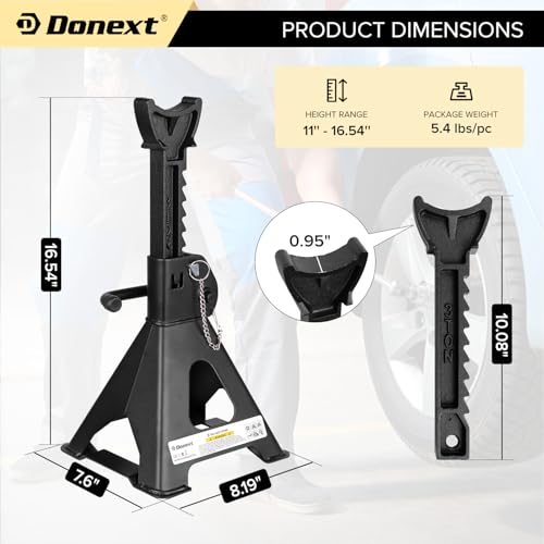 Jack Stands, 3 Ton (6,000 lbs) Capacity Car Jack Stands Double Locking, 11.4"-16.54" Adjustable Height, Car Stand for Lifting, Black, 1 Pair - color: New Black
