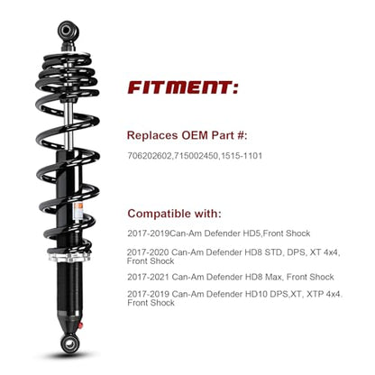 Monotube ATV Front Shocks, Shock Absorber, Struts, Amortiguadores for Can-Am Defender HD5, HD8 STD, DPS, XT 4x4, HD8 Max, HD10 DPS, XT, XTP 4x4; OEM: 706202602, 715002450, 1515-1101