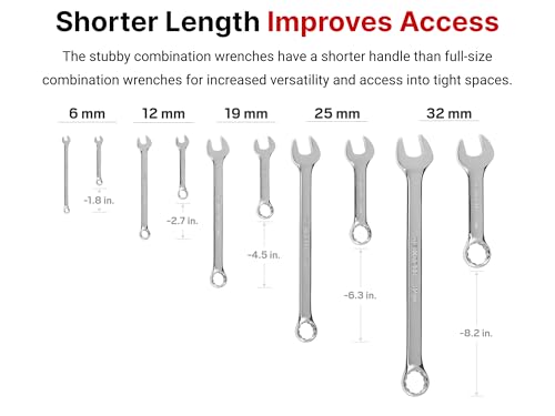 TEKTON Stubby Combination Wrench Set, 14-Piece | WCB94402 - size: 14-pc. (6 - 19 mm), style: Pouch