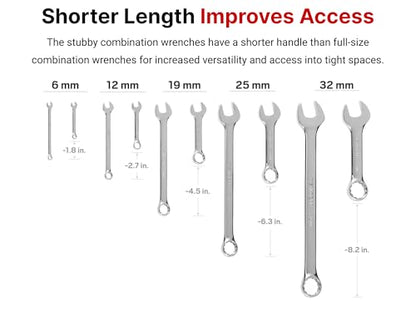 TEKTON Stubby Combination Wrench Set, 14-Piece | WCB94402 - size: 14-pc. (6 - 19 mm), style: Pouch