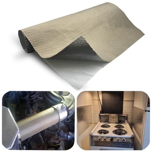 Titanium Adhesive Backed exhaust heat shield 16'' X 47'' for wall behind grill 2500 Degrees High Temp Protection Material Thermal Barrier Blanket Mat - size: 16'' X 47''