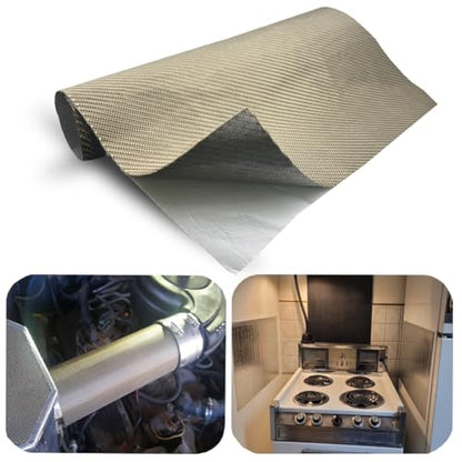 Titanium Adhesive Backed exhaust heat shield 16'' X 47'' for wall behind grill 2500 Degrees High Temp Protection Material Thermal Barrier Blanket Mat - size: 16'' X 47''