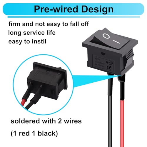 TWTADE 10Pcs Rocker Switch ON/Off 2Pin Latching Square Toggle SPST Switch Snap with Wires KCD1-X-F - size: ON/Off Pre-wired - 10PCS, style: Square