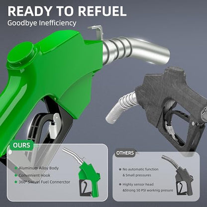 1" NPT Auto Shut-Off Fuel Nozzle with 360° Fuel Hose Swivel & Hook - color: 1pack Green, size: 1'' NPT with Swivel