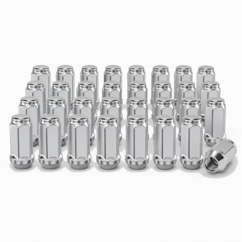 EVIL ENERGY M14x1.5 Chrome Wheel Lug Nuts Set 32 PCS for Chevy Silverado Ram GMC Sierra 2500 3500, Ford F250 F350, 3/4" 19mm Hex Closed End Bulge Acorn Cold-Forged Carbon Steel