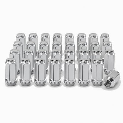 EVIL ENERGY M14x1.5 Chrome Wheel Lug Nuts Set 32 PCS for Chevy Silverado Ram GMC Sierra 2500 3500, Ford F250 F350, 3/4" 19mm Hex Closed End Bulge Acorn Cold-Forged Carbon Steel