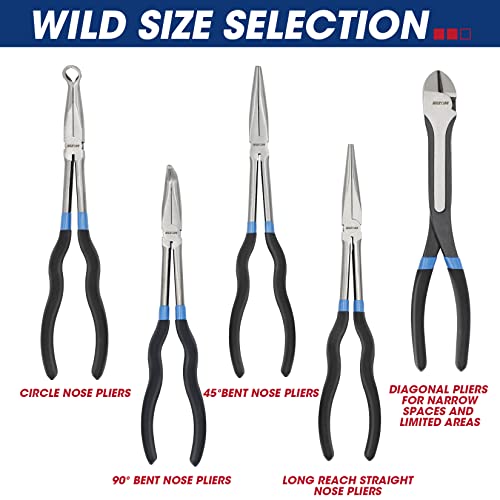 Rizom 5-Piece Long Needle Nose Pliers Set, 11'' Long Reach Bent Nose Pliers - size: 5PCS