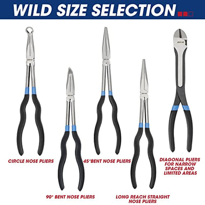Rizom 5-Piece Long Needle Nose Pliers Set, 11'' Long Reach Bent Nose Pliers - size: 5PCS