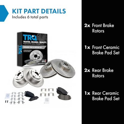 TRQ Front and Rear Brake Pad and Rotor Set Ceramic Vented Rotors - style: BKA11609