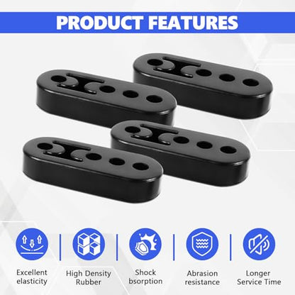 Wuyaoyao 4PCS Car Rubber Exhaust Hanger, 0.47" 4 Holes Adjustable Muffler Hanger, Exhaust Insulator Bushing Shock Absorber Bracket, Universal High-Density Tailpipe Damping Hanger