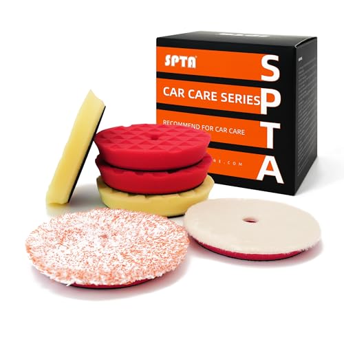 Buffing Polishing Pads, SPTA 3 Inch 80mm Body Repair Polishing Pad Set Made for 3 Inch Backing Plate, 6 Pcs Buffing Pads with Sponge, Wool and Micro-Fiber Pad Set (5 Inch (125mm) Sets) - size: 5 Inch (125mm) Sets
