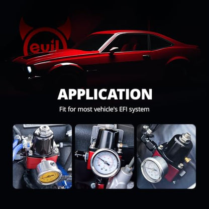 EVIL ENERGY EFI Fuel Pressure Regulator Kit Adjustable (20-120PSI) with Gauge 6AN PTFE Fuel Line Hose Fitting Connectors Kit Universal Aluminum (Red) - color: Red