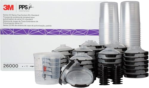3M 26000 PPS 2.0 Spray Gun Cup, Lids and Liners Kit, Standard, 200-Micron Filter, 22 Ounces, BLACK,SILVER - size: Standard, 200-Micron Filter