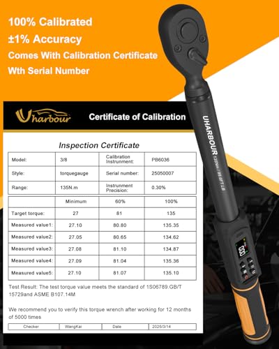 Uharbour 3/8" Drive Digital Torque Wrench 1.5-99.5 ft-lbs/6.8-135Nm - size: 3/8" Drive, style: 1.5-99.6 Ft.lb