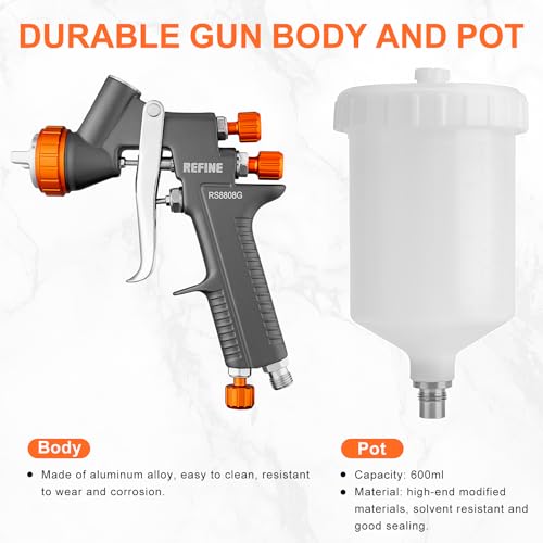 REFINE HVLP Air Spray Paint Gun Kit 1.4/1.8/2.0mm Nozzle & Air Regulator