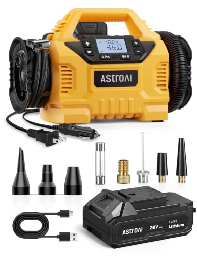 AstroAI MC3 Tire Inflator Portable Air Compressor, 3 Power Sources:Cordless/110V AC/12V DC, 160PSI Fast Inflation Air Pump with Dual Motors, Auto Shut-off for Cars,SUVs, Air Mattress Inflator/Deflator
